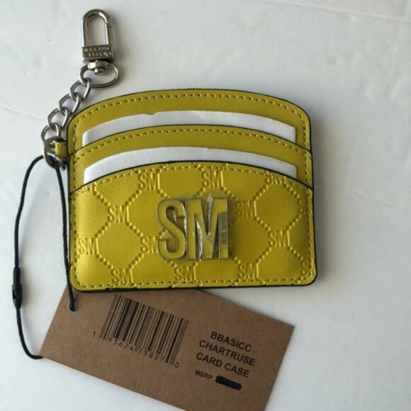 Steve Madden Wallet Card case Logo Yellow w key Clip - Picture 5 of 5